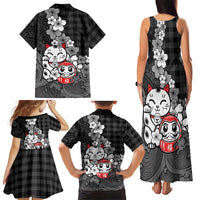 Black Palaka Hawaiian And Japanese Family Matching Tank Maxi Dress and Hawaiian Shirt Maneki Neko And Sakura Bloom DT05 - Polynesian Pride