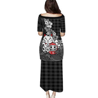 Black Palaka Hawaiian And Japanese Puletasi Maneki Neko And Sakura Bloom DT05 - Polynesian Pride