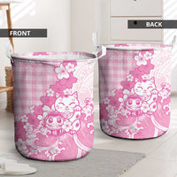 Pink Palaka Hawaiian And Japanese Laundry Basket Maneki Neko And Sakura Bloom