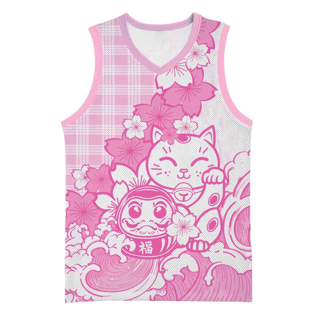Pink Palaka Hawaiian And Japanese Basketball Jersey Maneki Neko And Sakura Bloom