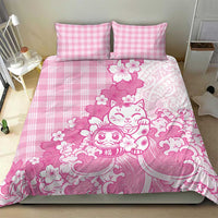 Pink Palaka Hawaiian And Japanese Bedding Set Maneki Neko And Sakura Bloom