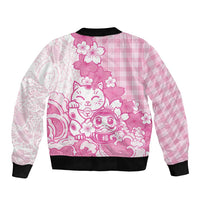 Pink Palaka Hawaiian And Japanese Bomber Jacket Maneki Neko And Sakura Bloom