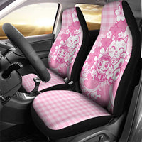 Pink Palaka Hawaiian And Japanese Car Seat Cover Maneki Neko And Sakura Bloom