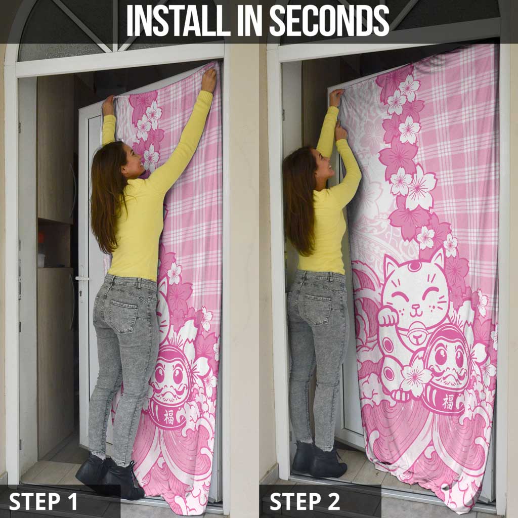 Pink Palaka Hawaiian And Japanese Door Cover Maneki Neko And Sakura Bloom