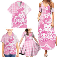 Pink Palaka Hawaiian And Japanese Family Matching Summer Maxi Dress and Hawaiian Shirt Maneki Neko And Sakura Bloom DT05 - Polynesian Pride