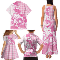 Pink Palaka Hawaiian And Japanese Family Matching Tank Maxi Dress and Hawaiian Shirt Maneki Neko And Sakura Bloom DT05 - Polynesian Pride