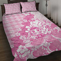 Pink Palaka Hawaiian And Japanese Quilt Bed Set Maneki Neko And Sakura Bloom