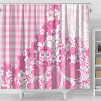 Pink Palaka Hawaiian And Japanese Shower Curtain Maneki Neko And Sakura Bloom