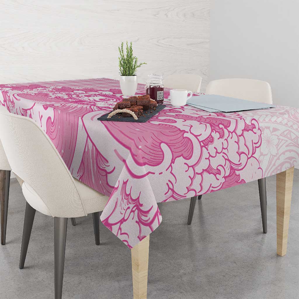 Pink Palaka Hawaiian And Japanese Tablecloth Maneki Neko And Sakura Bloom