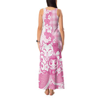 Pink Palaka Hawaiian And Japanese Tank Maxi Dress Maneki Neko And Sakura Bloom