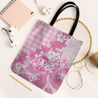 Pink Palaka Hawaiian And Japanese Tote Bag Maneki Neko And Sakura Bloom