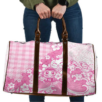 Pink Palaka Hawaiian And Japanese Travel Bag Maneki Neko And Sakura Bloom DT05 Pink - Polynesian Pride