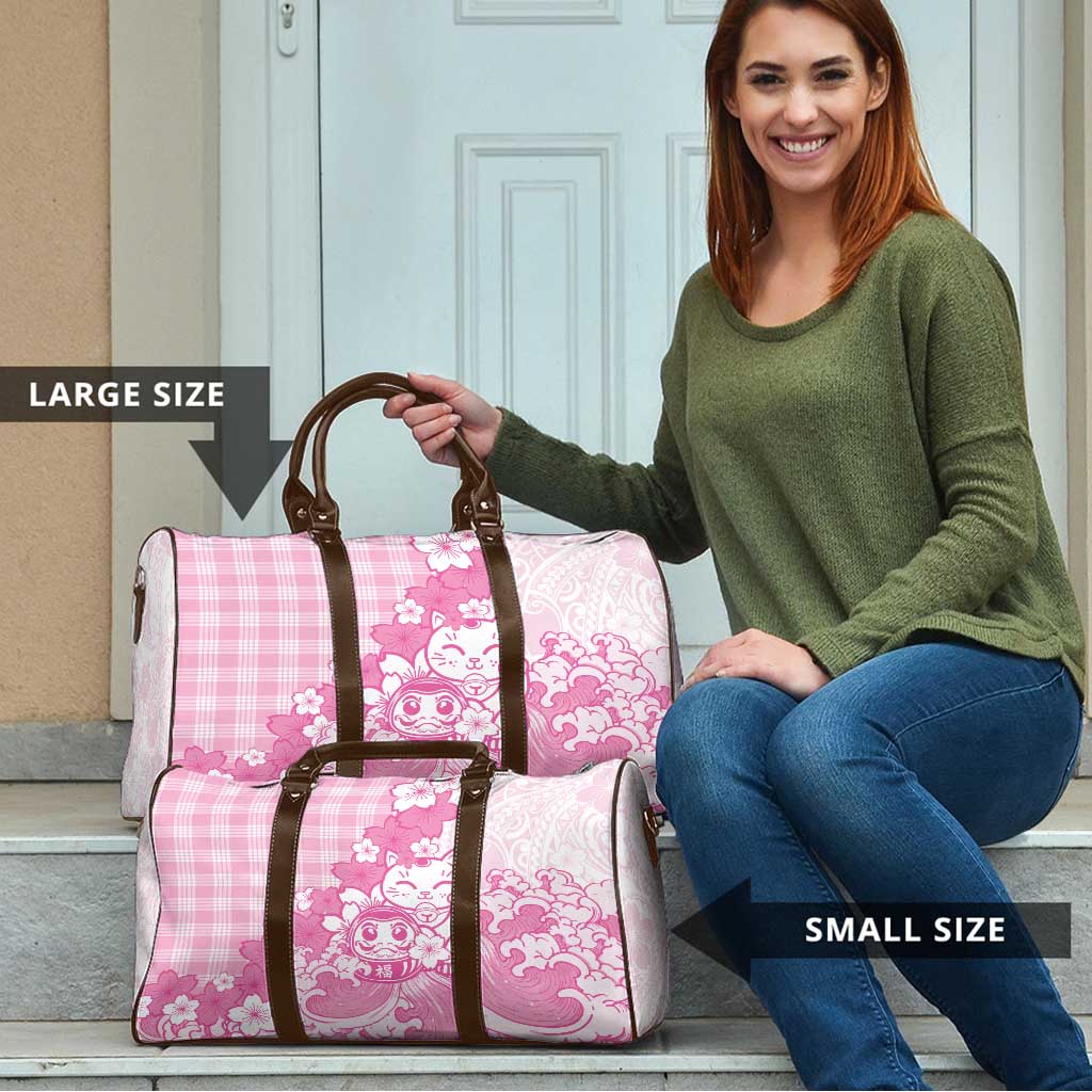 Pink Palaka Hawaiian And Japanese Travel Bag Maneki Neko And Sakura Bloom DT05 - Polynesian Pride