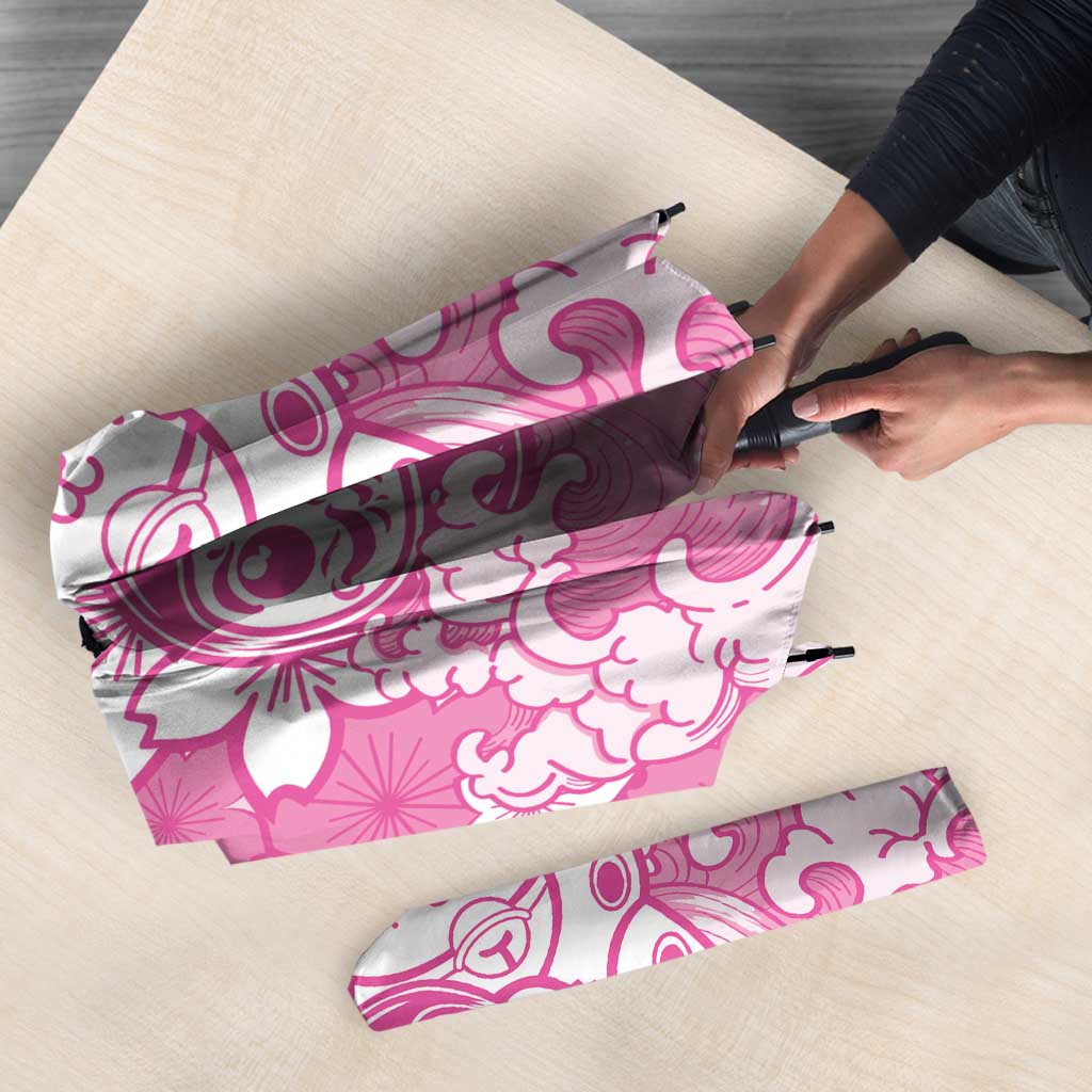 Pink Palaka Hawaiian And Japanese Umbrella Maneki Neko And Sakura Bloom