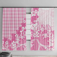 Pink Palaka Hawaiian And Japanese Window Curtain Maneki Neko And Sakura Bloom