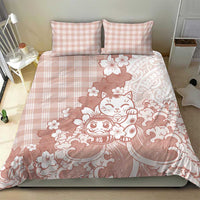 Beige Palaka Hawaiian And Japanese Bedding Set Maneki Neko And Sakura Bloom
