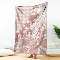 Beige Palaka Hawaiian And Japanese Blanket Maneki Neko And Sakura Bloom