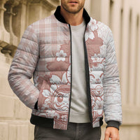 Beige Palaka Hawaiian And Japanese Bomber Puffer Jacket Maneki Neko And Sakura Bloom