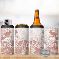 Beige Palaka Hawaiian And Japanese 4 in 1 Can Cooler Tumbler Maneki Neko And Sakura Bloom DT05 - Polynesian Pride