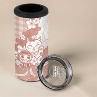 Beige Palaka Hawaiian And Japanese 4 in 1 Can Cooler Tumbler Maneki Neko And Sakura Bloom DT05 - Polynesian Pride