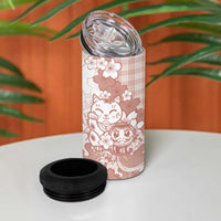 Beige Palaka Hawaiian And Japanese 4 in 1 Can Cooler Tumbler Maneki Neko And Sakura Bloom DT05 - Polynesian Pride