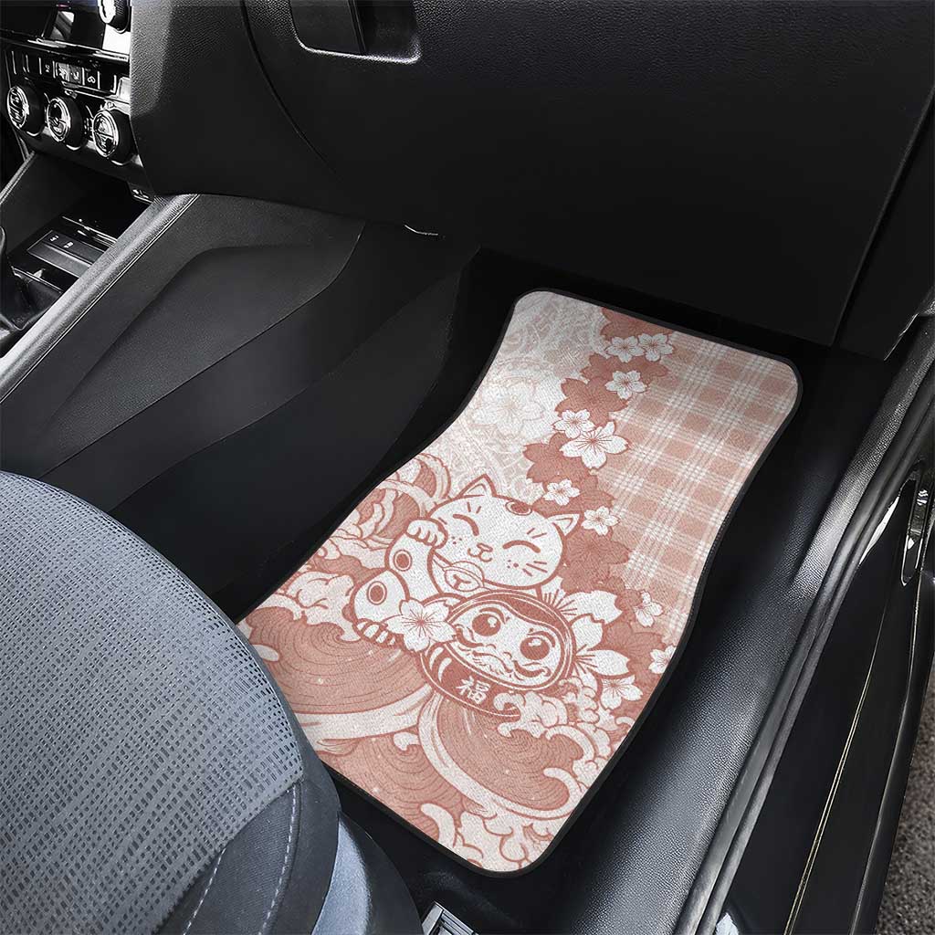 Beige Palaka Hawaiian And Japanese Car Mats Maneki Neko And Sakura Bloom