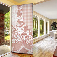 Beige Palaka Hawaiian And Japanese Door Cover Maneki Neko And Sakura Bloom