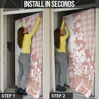 Beige Palaka Hawaiian And Japanese Door Cover Maneki Neko And Sakura Bloom