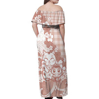 Beige Palaka Hawaiian And Japanese Family Matching Off Shoulder Maxi Dress and Hawaiian Shirt Maneki Neko And Sakura Bloom DT05 - Polynesian Pride