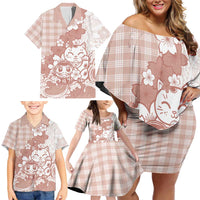 Beige Palaka Hawaiian And Japanese Family Matching Off Shoulder Short Dress and Hawaiian Shirt Maneki Neko And Sakura Bloom DT05 - Polynesian Pride