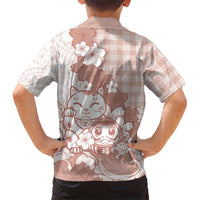 Beige Palaka Hawaiian And Japanese Family Matching Summer Maxi Dress and Hawaiian Shirt Maneki Neko And Sakura Bloom DT05 - Polynesian Pride