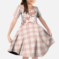 Beige Palaka Hawaiian And Japanese Family Matching Summer Maxi Dress and Hawaiian Shirt Maneki Neko And Sakura Bloom DT05 Daughter's Dress Beige - Polynesian Pride