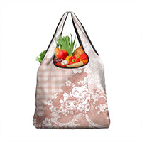 Beige Palaka Hawaiian And Japanese Grocery Bag Maneki Neko And Sakura Bloom DT05 1-pack One Size Beige - Polynesian Pride