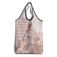 Beige Palaka Hawaiian And Japanese Grocery Bag Maneki Neko And Sakura Bloom DT05 - Polynesian Pride
