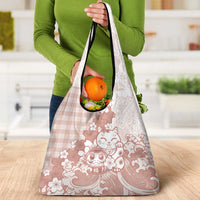 Beige Palaka Hawaiian And Japanese Grocery Bag Maneki Neko And Sakura Bloom DT05 - Polynesian Pride