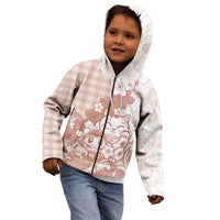 Beige Palaka Hawaiian And Japanese Kid Hoodie Maneki Neko And Sakura Bloom DT05 - Polynesian Pride