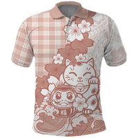 Beige Palaka Hawaiian And Japanese Polo Shirt Maneki Neko And Sakura Bloom DT05 Beige - Polynesian Pride