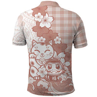 Beige Palaka Hawaiian And Japanese Polo Shirt Maneki Neko And Sakura Bloom DT05 - Polynesian Pride