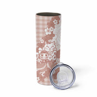 Beige Palaka Hawaiian And Japanese Skinny Tumbler Maneki Neko And Sakura Bloom DT05 - Polynesian Pride