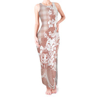 Beige Palaka Hawaiian And Japanese Tank Maxi Dress Maneki Neko And Sakura Bloom