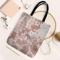 Beige Palaka Hawaiian And Japanese Tote Bag Maneki Neko And Sakura Bloom DT05 Black Strap One Size Beige - Polynesian Pride