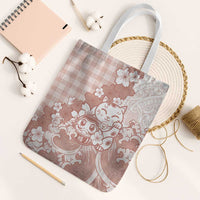 Beige Palaka Hawaiian And Japanese Tote Bag Maneki Neko And Sakura Bloom DT05 White Strap One Size Beige - Polynesian Pride