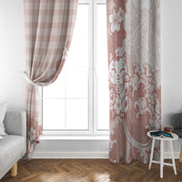 Beige Palaka Hawaiian And Japanese Window Curtain Maneki Neko And Sakura Bloom