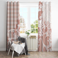 Beige Palaka Hawaiian And Japanese Window Curtain Maneki Neko And Sakura Bloom