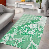 Green Palaka Hawaiian And Japanese Area Rug Maneki Neko And Sakura Bloom