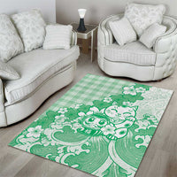 Green Palaka Hawaiian And Japanese Area Rug Maneki Neko And Sakura Bloom