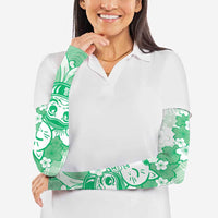 Green Palaka Hawaiian And Japanese Arm Sleeves Maneki Neko And Sakura Bloom
