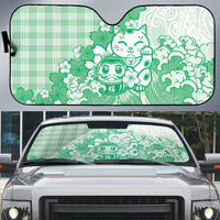 Green Palaka Hawaiian And Japanese Auto Sun Shade Maneki Neko And Sakura Bloom