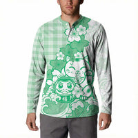Green Palaka Hawaiian And Japanese Button Sweatshirt Maneki Neko And Sakura Bloom
