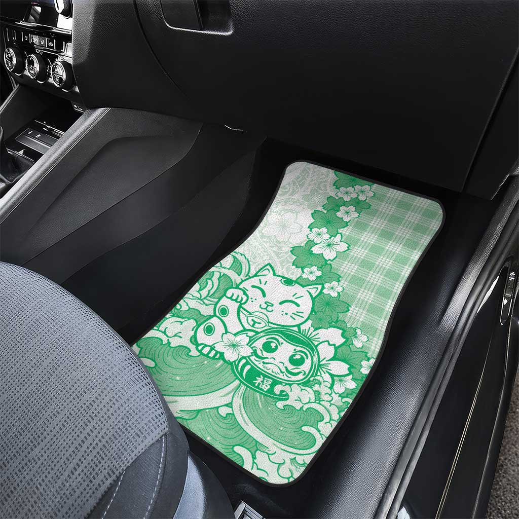 Green Palaka Hawaiian And Japanese Car Mats Maneki Neko And Sakura Bloom